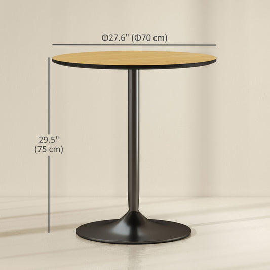 27.6" Round Kitchen Table for 2 with Wood Veneer Top and Steel Pedestal Base