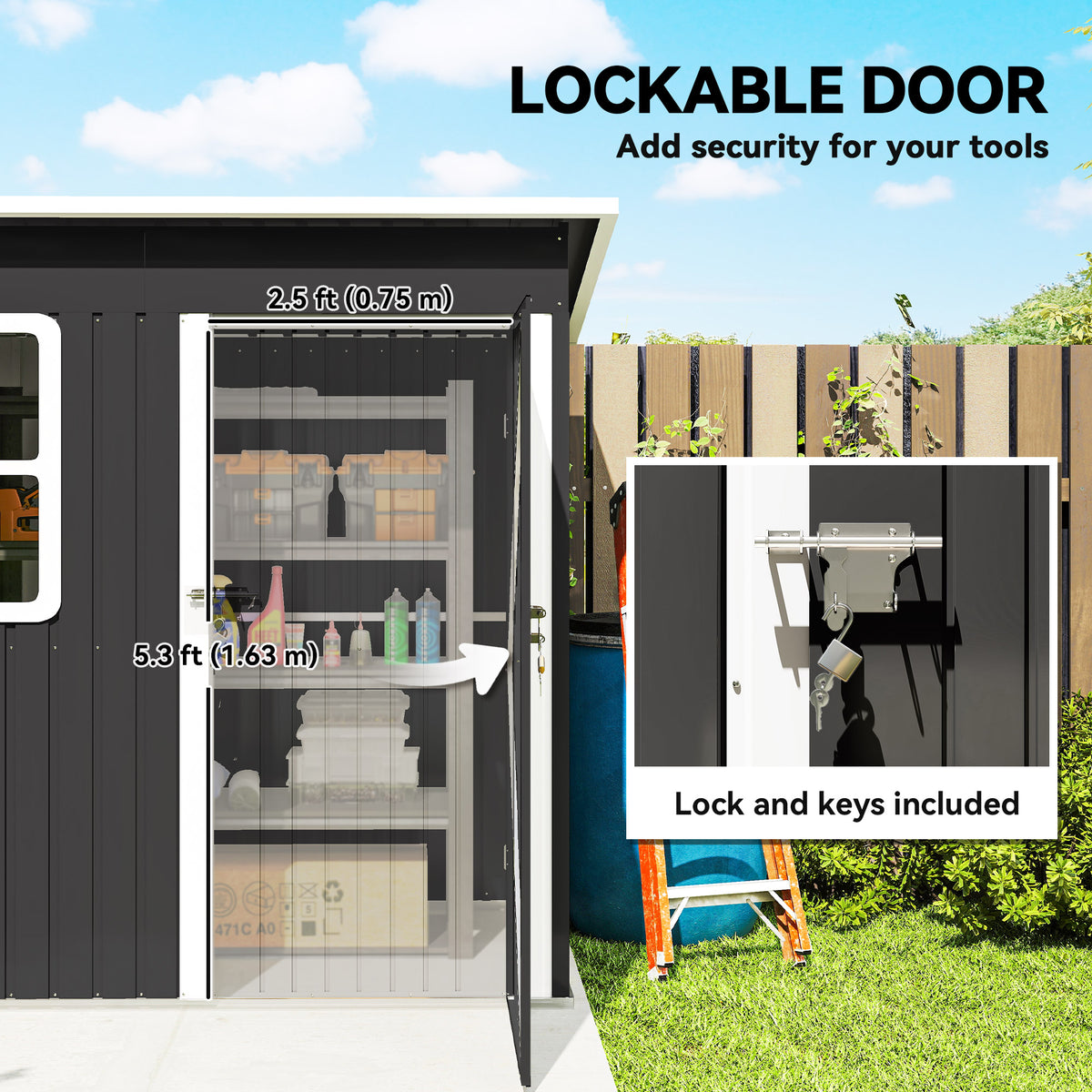 7' x 4' Galvanised Steel Outdoor Storage Shed, Garden Shed with Window, Lockable Wide Door and Air Vents – 83.1" W x 52.4" D x 68.1" /74.8" H