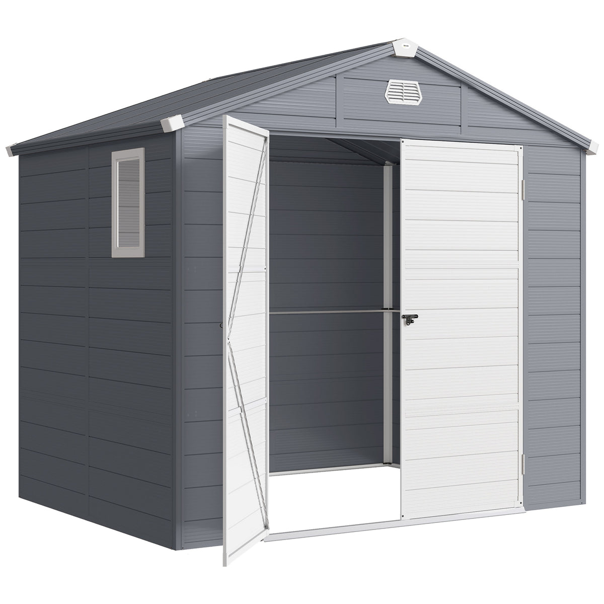 8' x 6' Garden Storage Shed, Outdoor Tool & Equipment Storage House with Wide Door, Foundation Kit, Vents, Window – Dark Grey