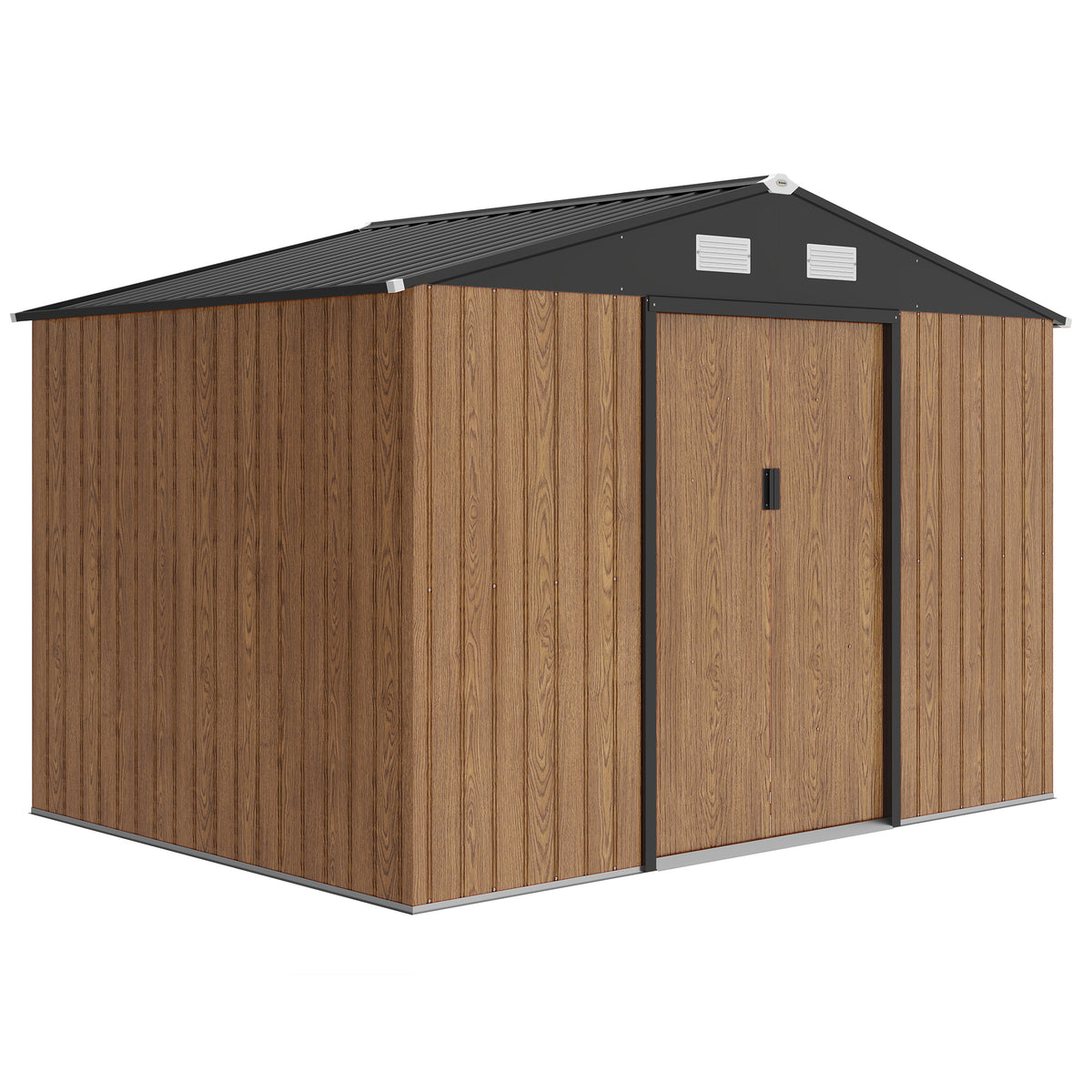 9.1'x6.4'x6.3' Garden Storage Shed, Outdoor Storage Tool House with Vents, Foundation and Lockable Double Doors – Teak