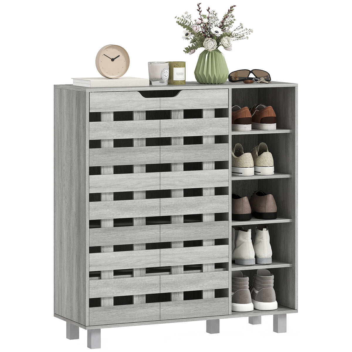 Shoe Cabinet with 5-Tier Double Door Storage – 34"W x 37"H