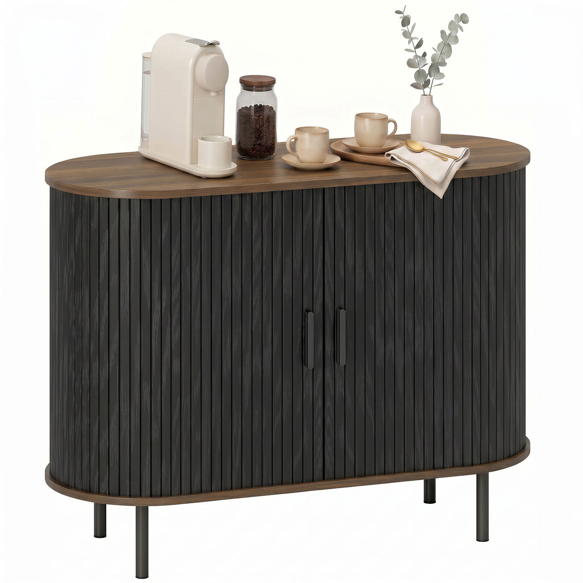 Sideboard Buffet Cabinet with Curved Tambour Doors and Storage – 39"W x 30"H