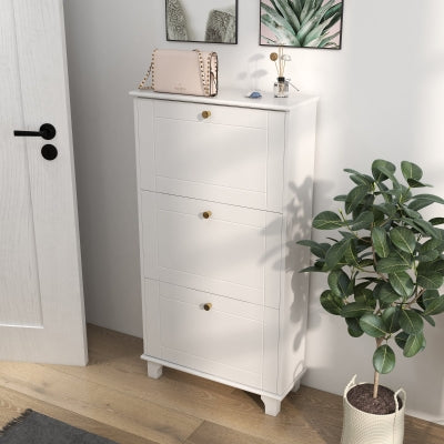 HOMCOM Slim White Shoe Storage Cabinet - Two Flip Drawers, Adjustable Shelves