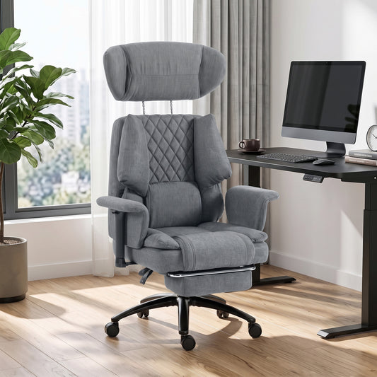 495LBS Heavy Duty Office Chair with Footrest, Lumbar Support, Spring Cushion, Grey