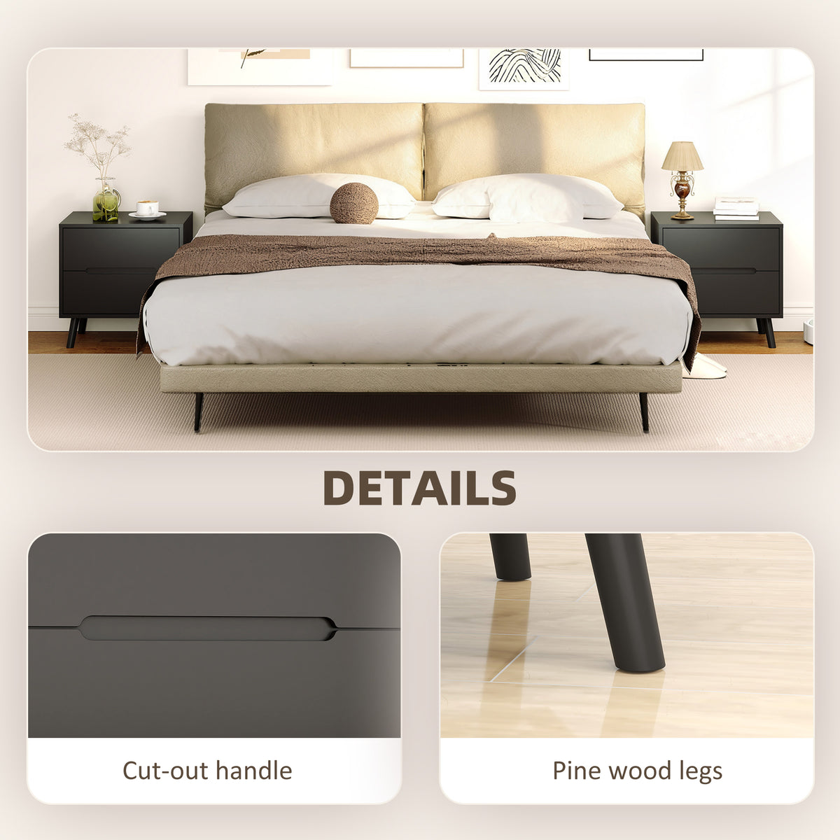 2-Drawer Nightstands with Solid Wood Legs, Set of 2 – 20"W x 20"H