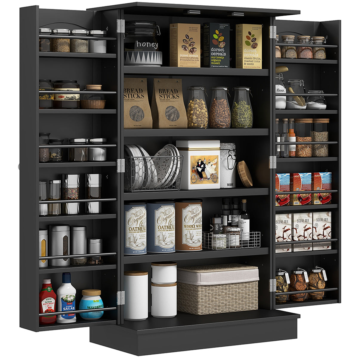 2-Door Kitchen Pantry Cabinet with 5-tier Shelving – 24"W x 41"H