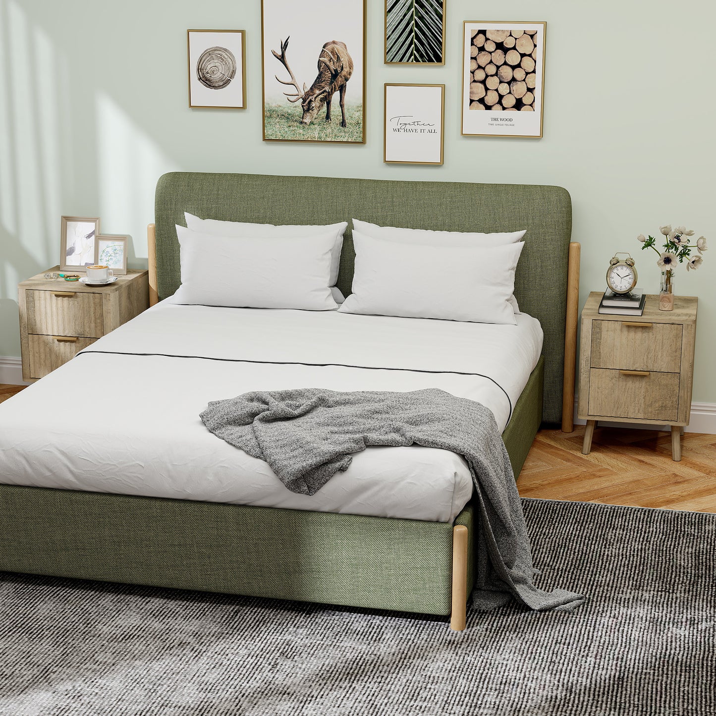 HOMCOM Modern Oak Nightstands Set of 2, Fluted Drawers, Finger Pulls