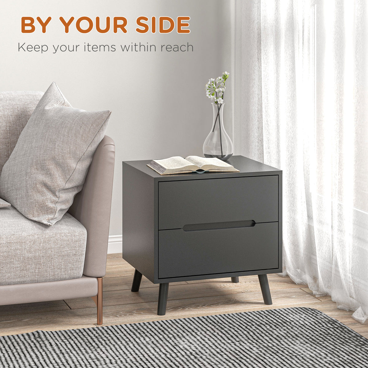 2-Drawer Nightstand with Solid Wood Legs – 20"W x 20"H