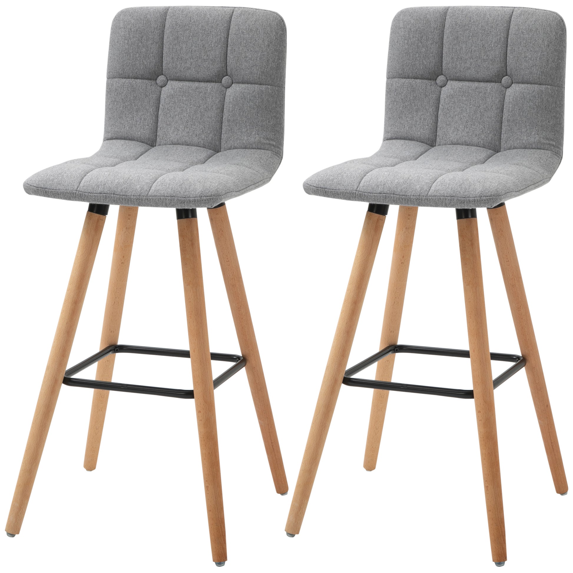 HOMCOM Modern Grey Upholstered Bar Stools Set of 2