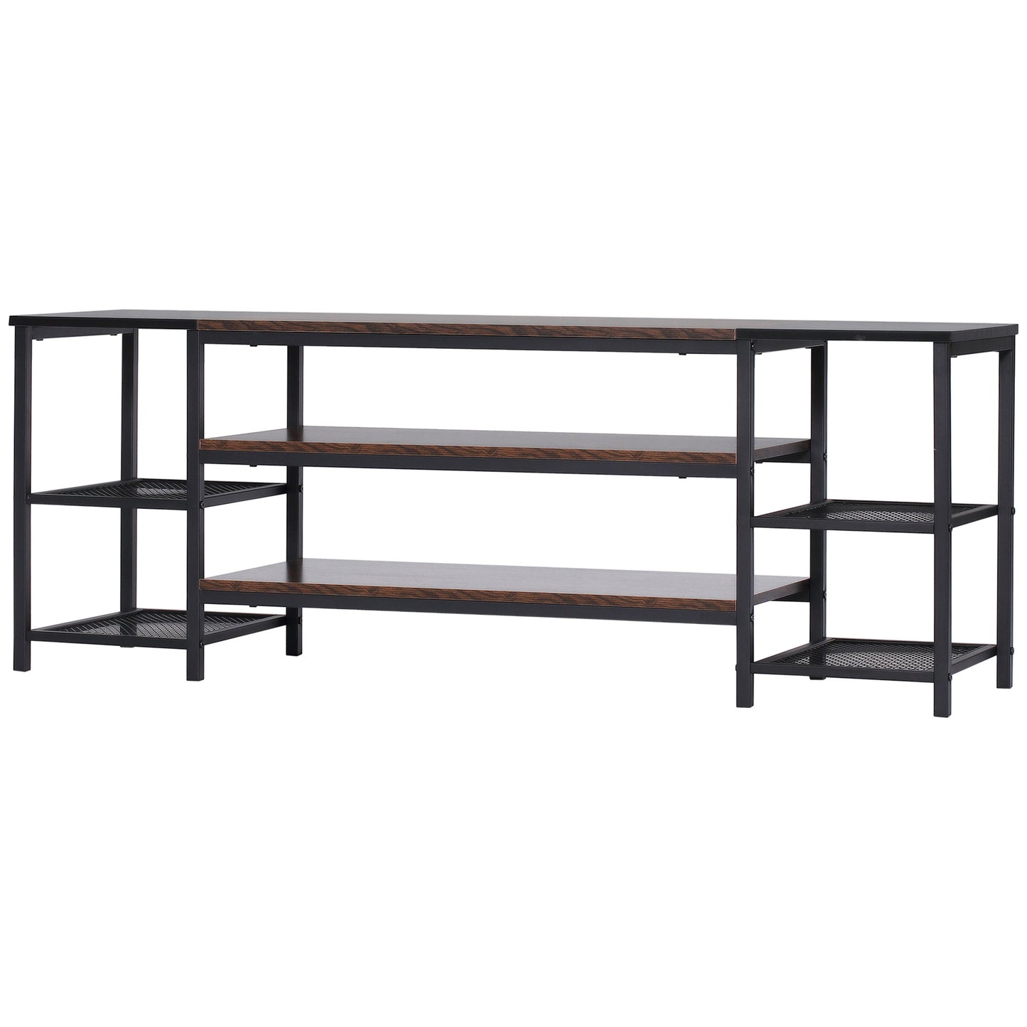 HOMCOM Rustic Industrial TV Stand for 65-inch TVs, Open Storage Console