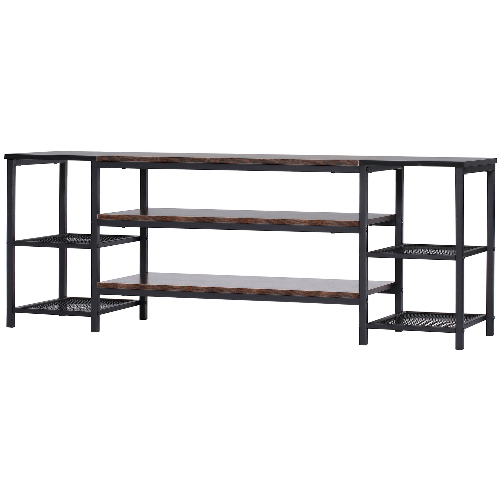 HOMCOM Rustic Industrial TV Stand for 65-inch TVs, Open Storage Console