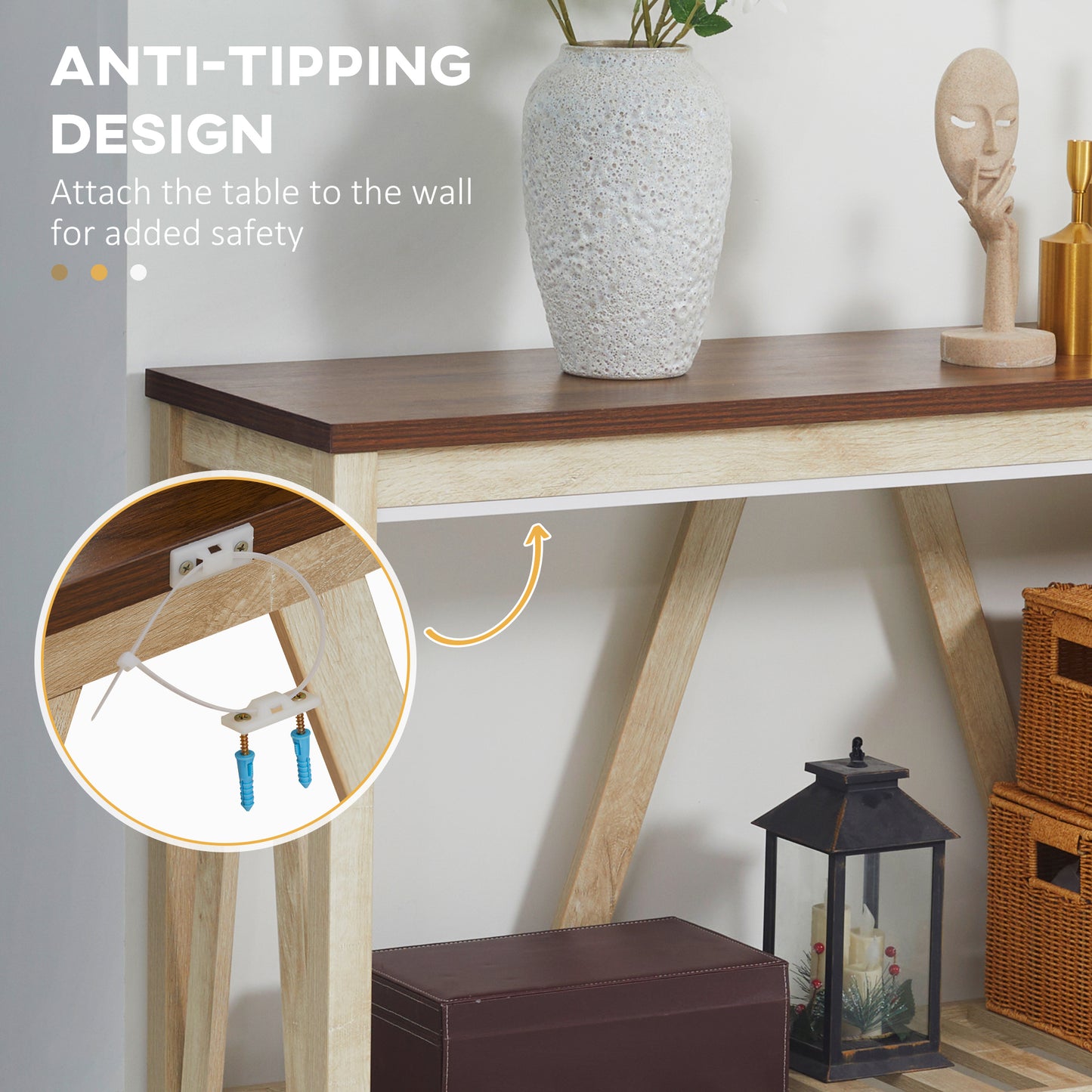 HOMCOM Farmhouse Console Table: Rustic Storage Shelf, Sofa Entryway Accent, Oak Finish