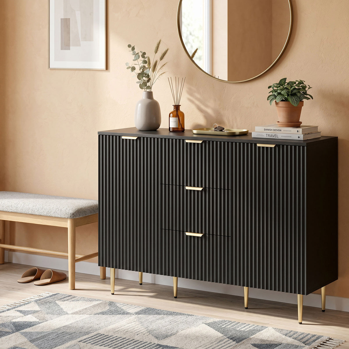 Sideboard Buffet Cabinet with 3 Drawers and Adjustable Shelves – 47"W x 35"H