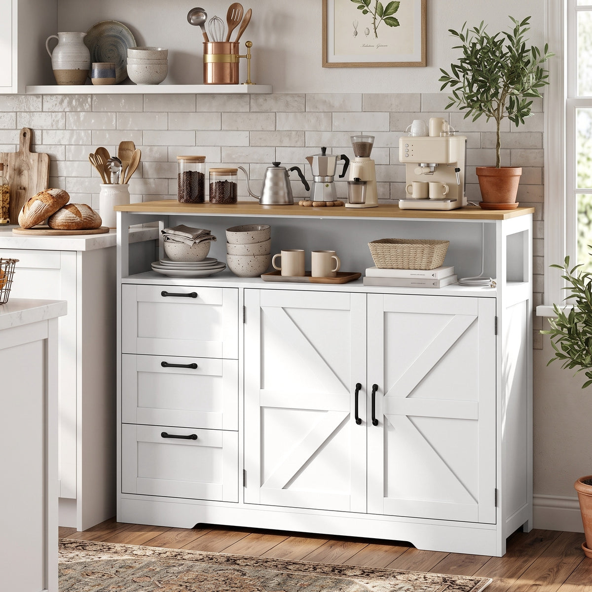 Sideboard Buffet Cabinet with Storage and Charging Station – 47"W x 37"H