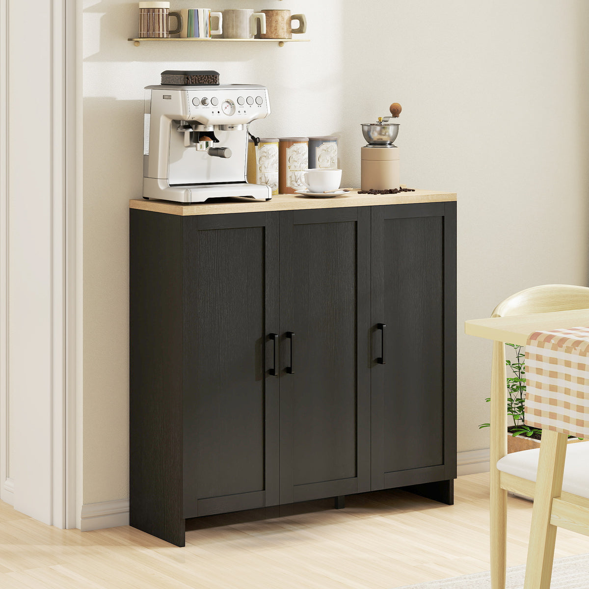 Modern Kitchen Storage Cabinet with 3 Doors Adjustable Shelves – 35"W x 35"H