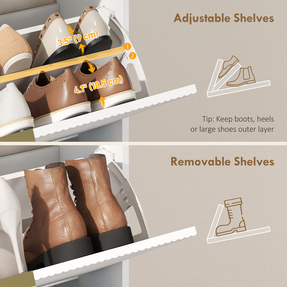 Shoe Cabinet with 2 Flip Drawers – 31"W x 40"H