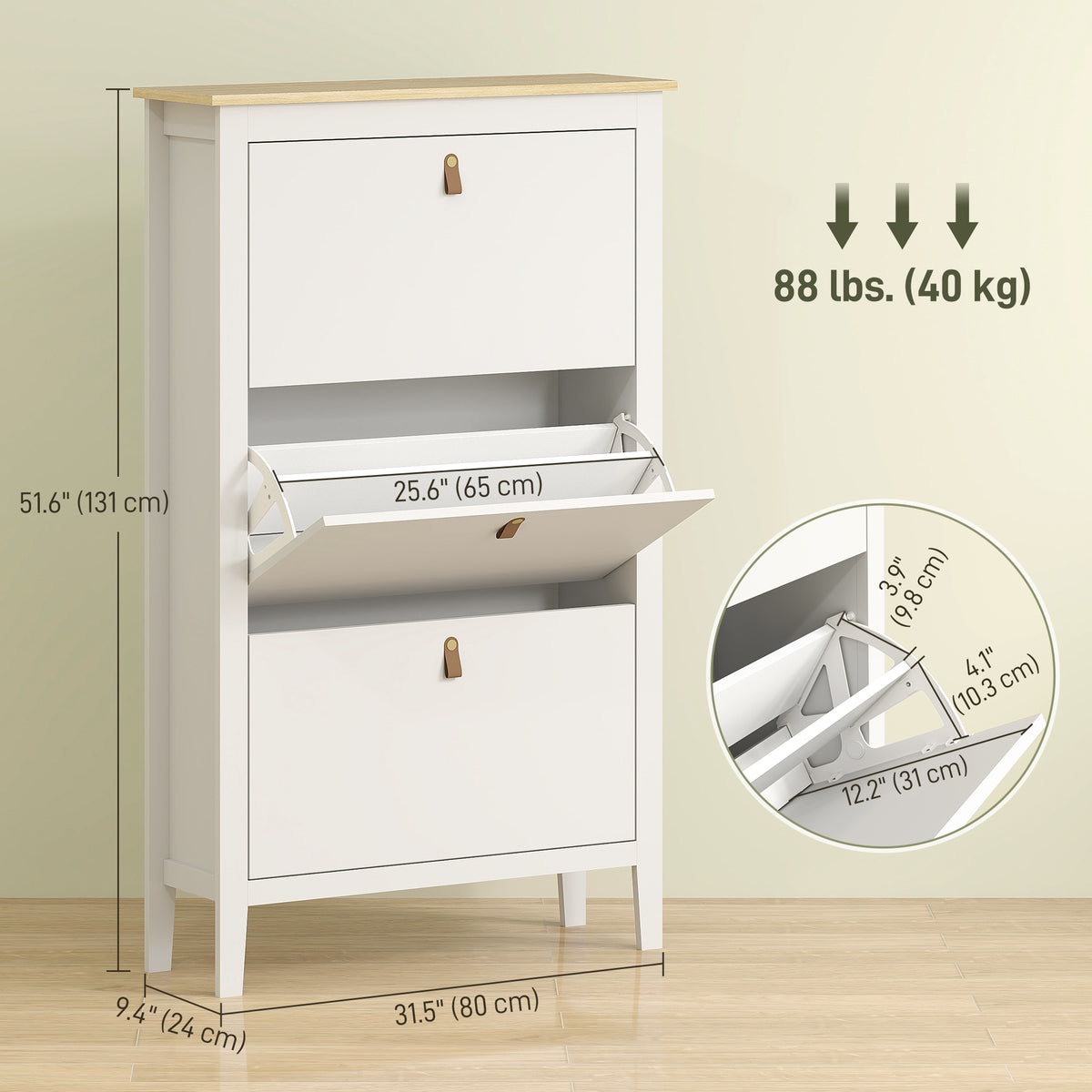 Narrow Shoe Cabinet with 3 Flip Drawers – 31"W x 52"H