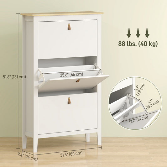 Narrow Shoe Cabinet with 3 Flip Drawers – 31"W x 52"H
