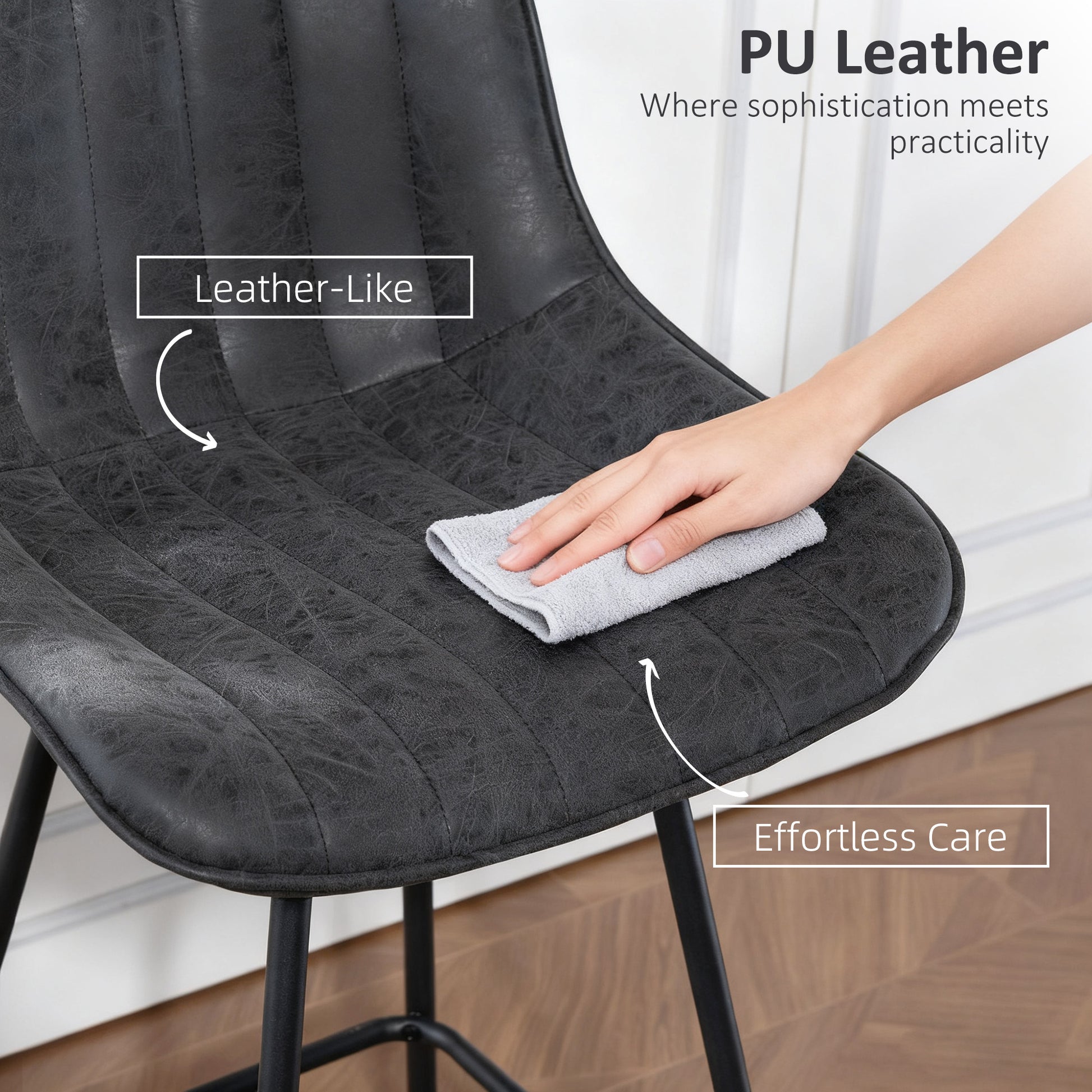 Modern Black PU Leather Counter Height Bar Stools Set, Swivel Backrest, Footrest