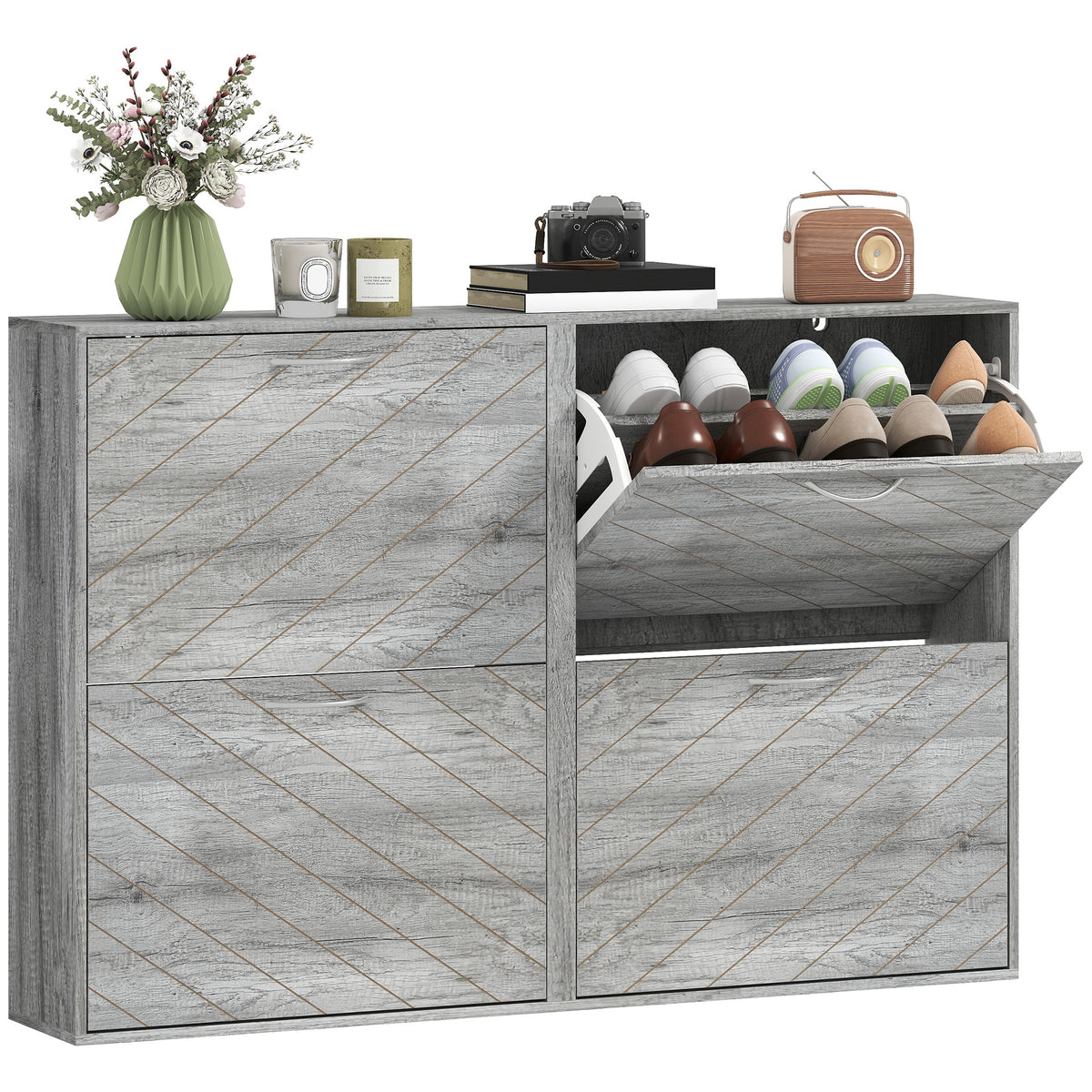 Shoe Storage Cabinet with 4 Flip Drawers – 46"W x 31"H