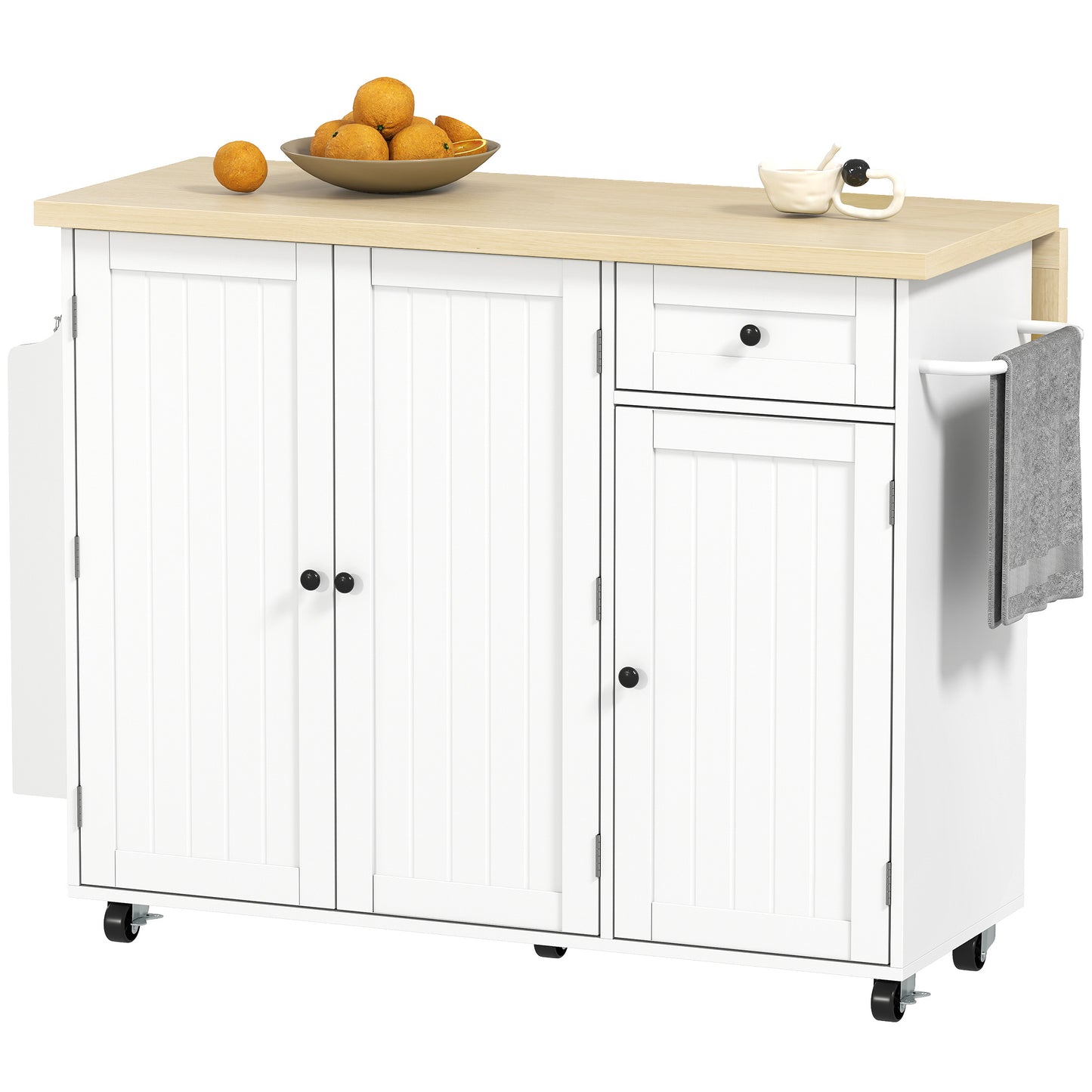 HOMCOM Kitchen Island Cart Drop Leaf Drawer Spice Rack Black