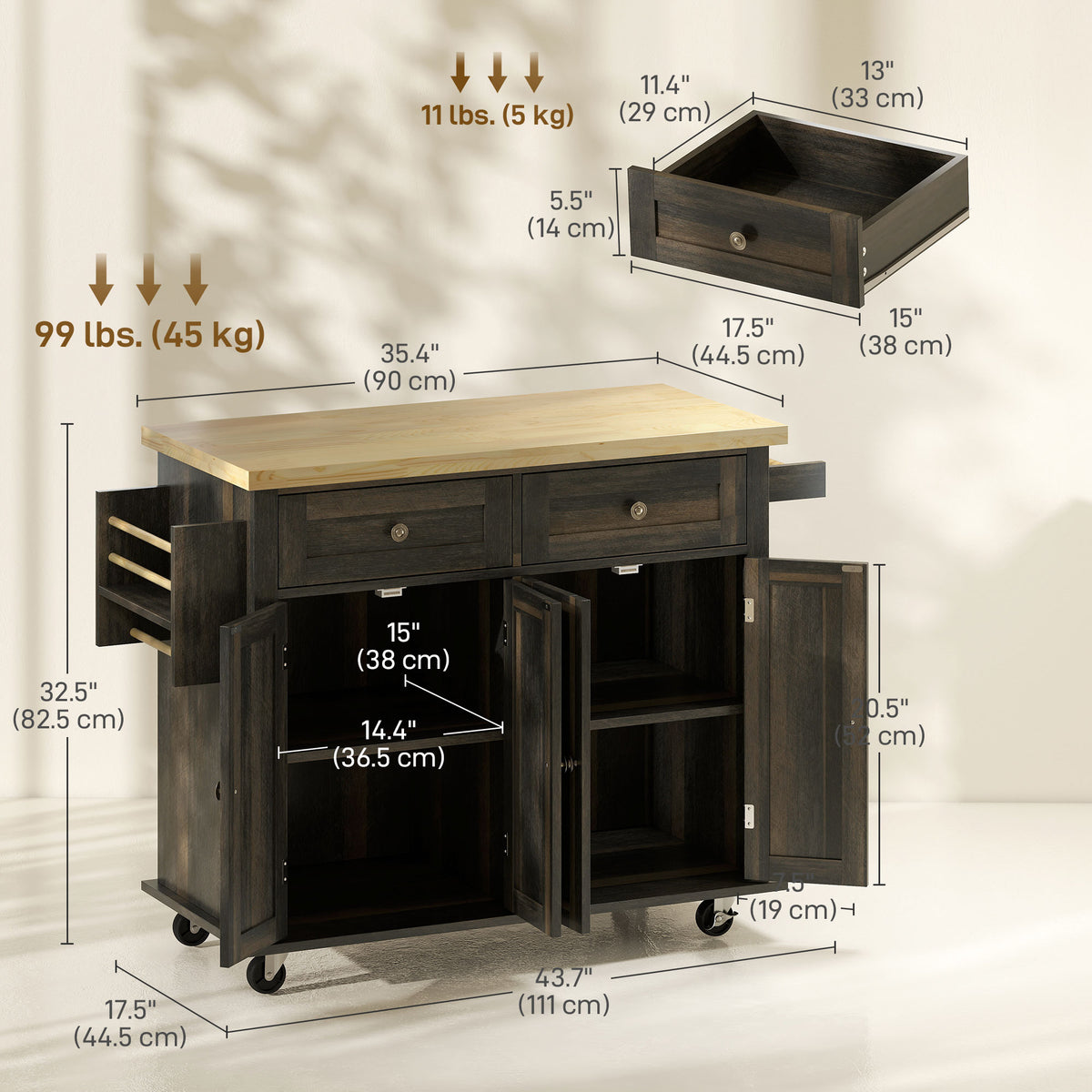 Kitchen Island with Storage – 44"W x 33"H