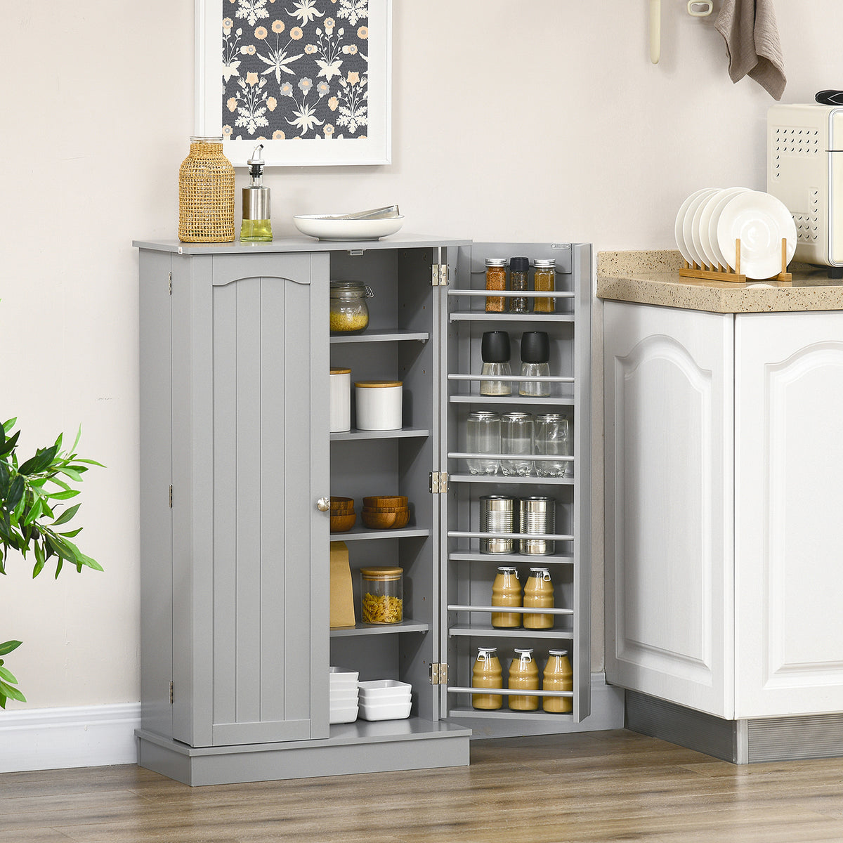 2-Door Kitchen Pantry Cabinet with 5-tier Shelving – 24"W x 41"H