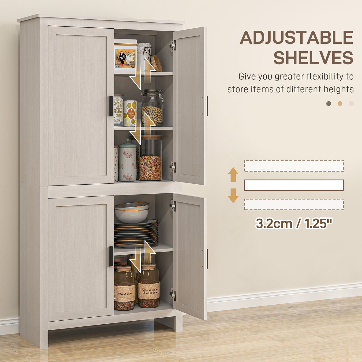 Kitchen Pantry Cabinet with 4 Doors – 31"W x 64"H