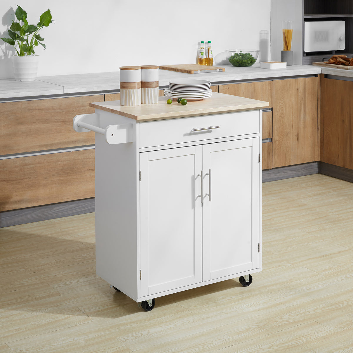 Rolling Kitchen Island Cart with Wood Top – 33"W x 36"H