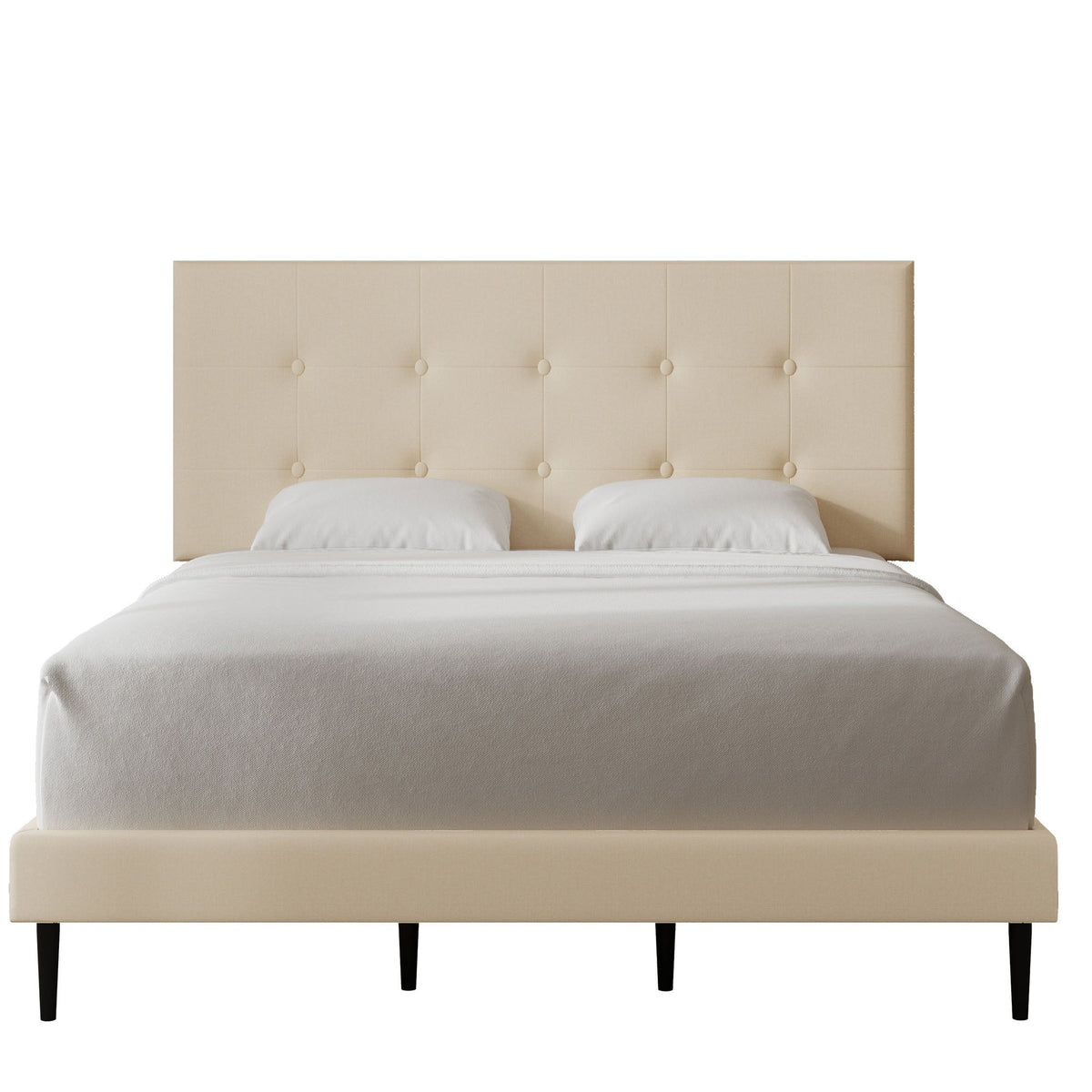 Mid-Century Tufted Upholstered Platform Bed – Beige