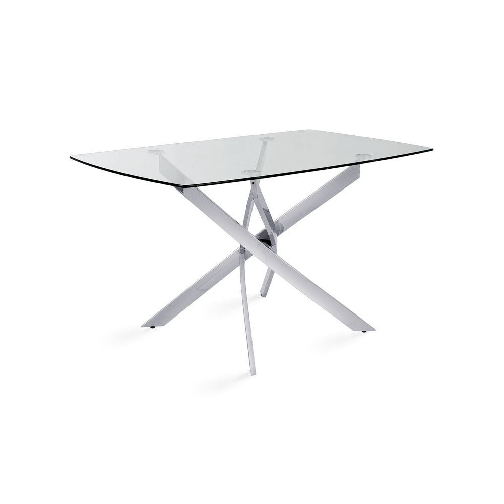 Rectangular Glass Dining Set, Chrome X-Base