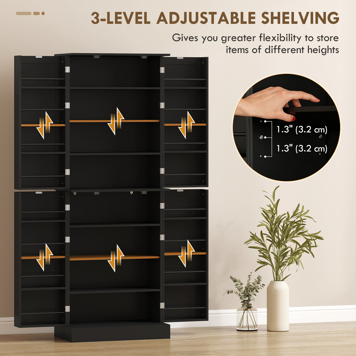 Kitchen Pantry Cabinet with 4 Doors and 16 Door Shelves – 24"W x 65"H