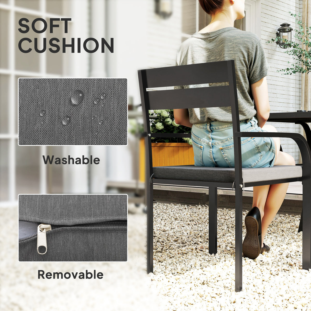 2 Piece Outdoor Dining Chairs with Aluminum Frame, Soft Cushion, for Deck, Garden, Balcony, Poolside