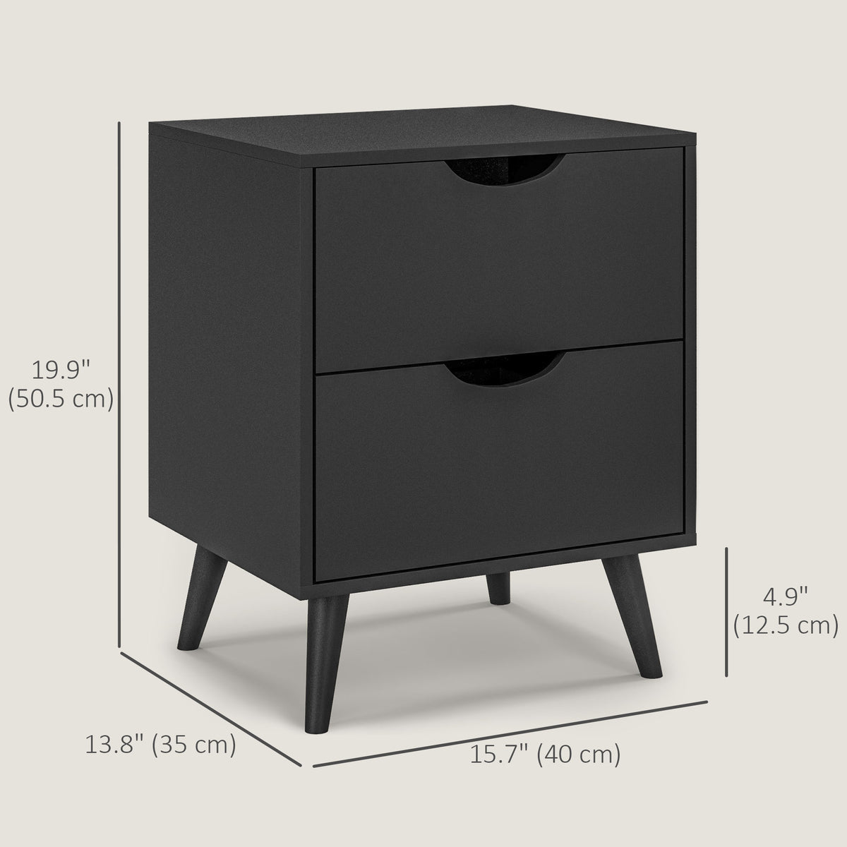 2-Drawer Nightstand with Pine Wood Legs – 16"W x 20"H
