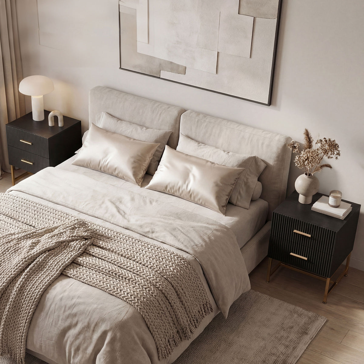 Fluted 2-Drawer Nightstands with Gold Legs, Set of 2 – 16"W x 19"H