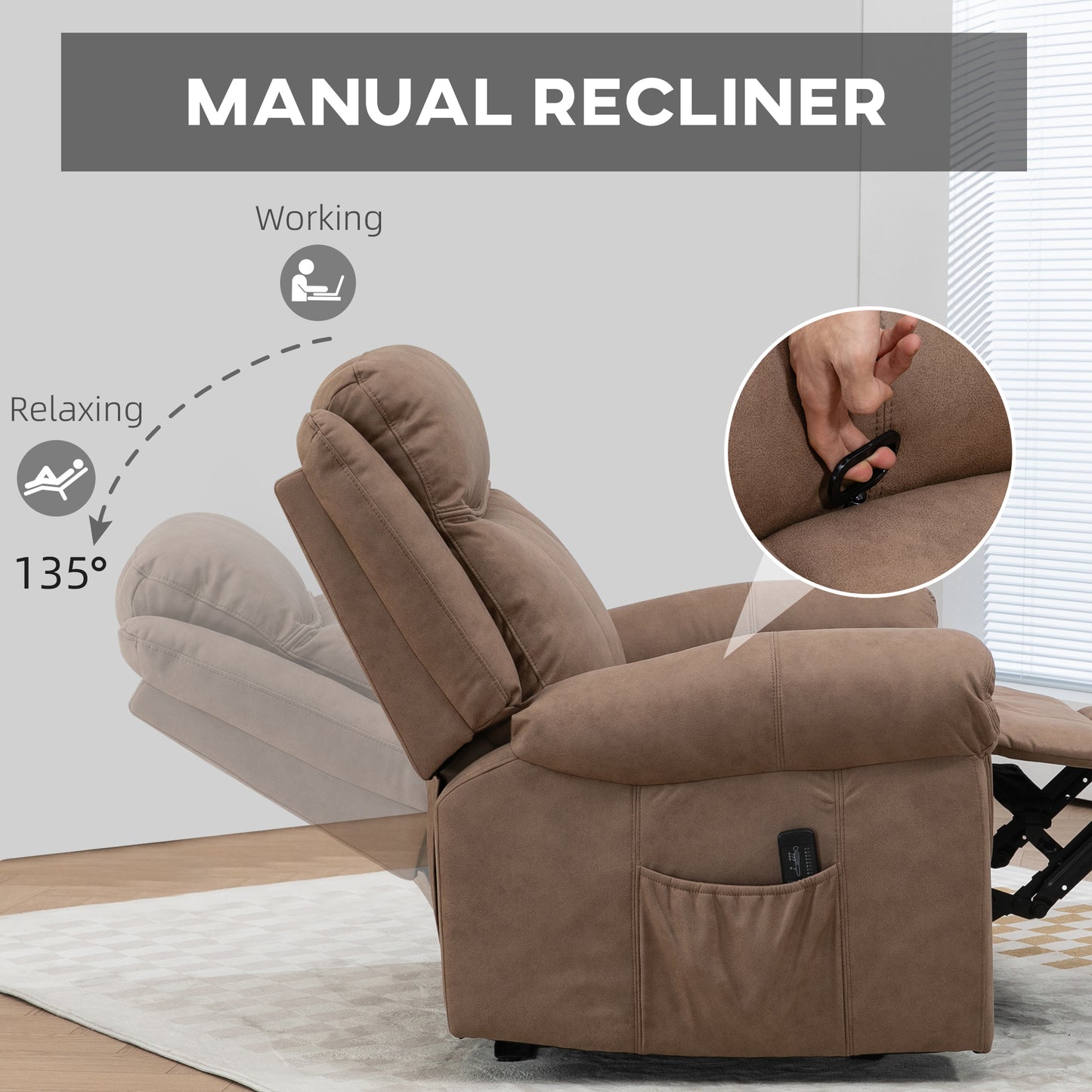 HOMCOM Manual Recliner Chair with Vibration Massage, Side Pockets, Microfiber, Brown