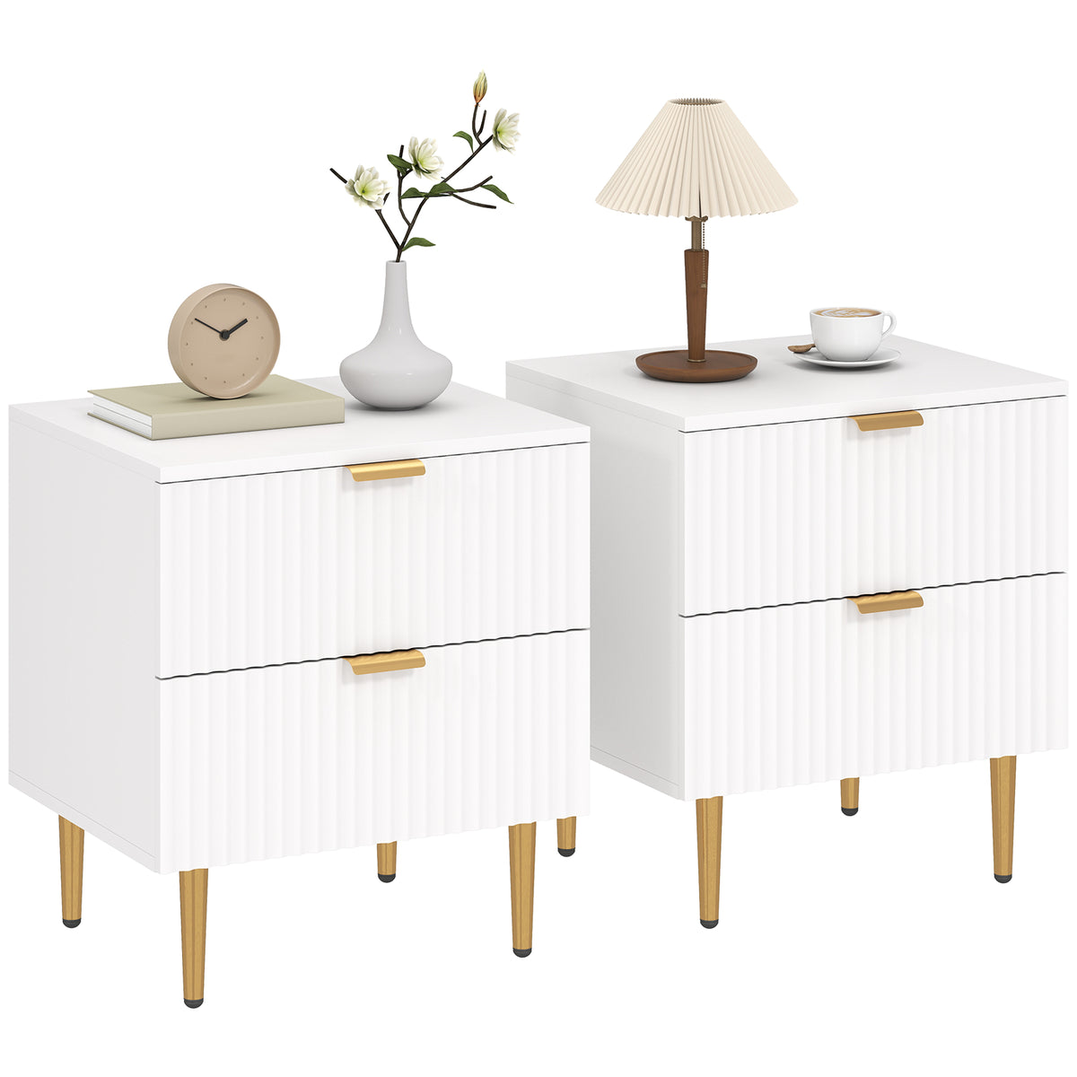 Modern 2-Drawer Nightstands with Metal Legs, Set of 2 – 19"W x 22"H