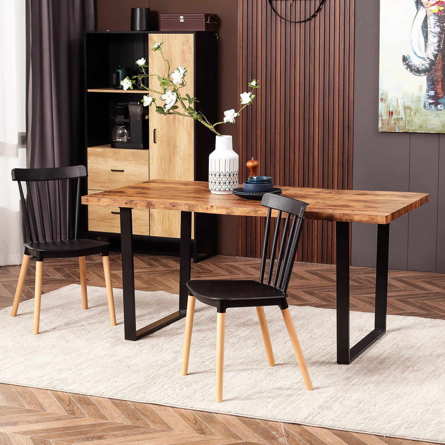 HOMCOM Industrial Dining Table 63" x 33.5" Rustic Brown