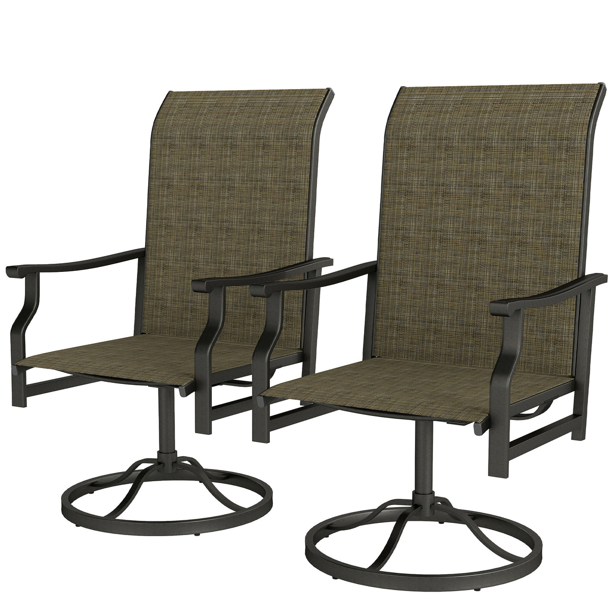 Patio Swivel Chair Set of 2, Swivel Rocker Outdoor Chairs with High Back, for Lawn Garden Backyard Deck – Brown