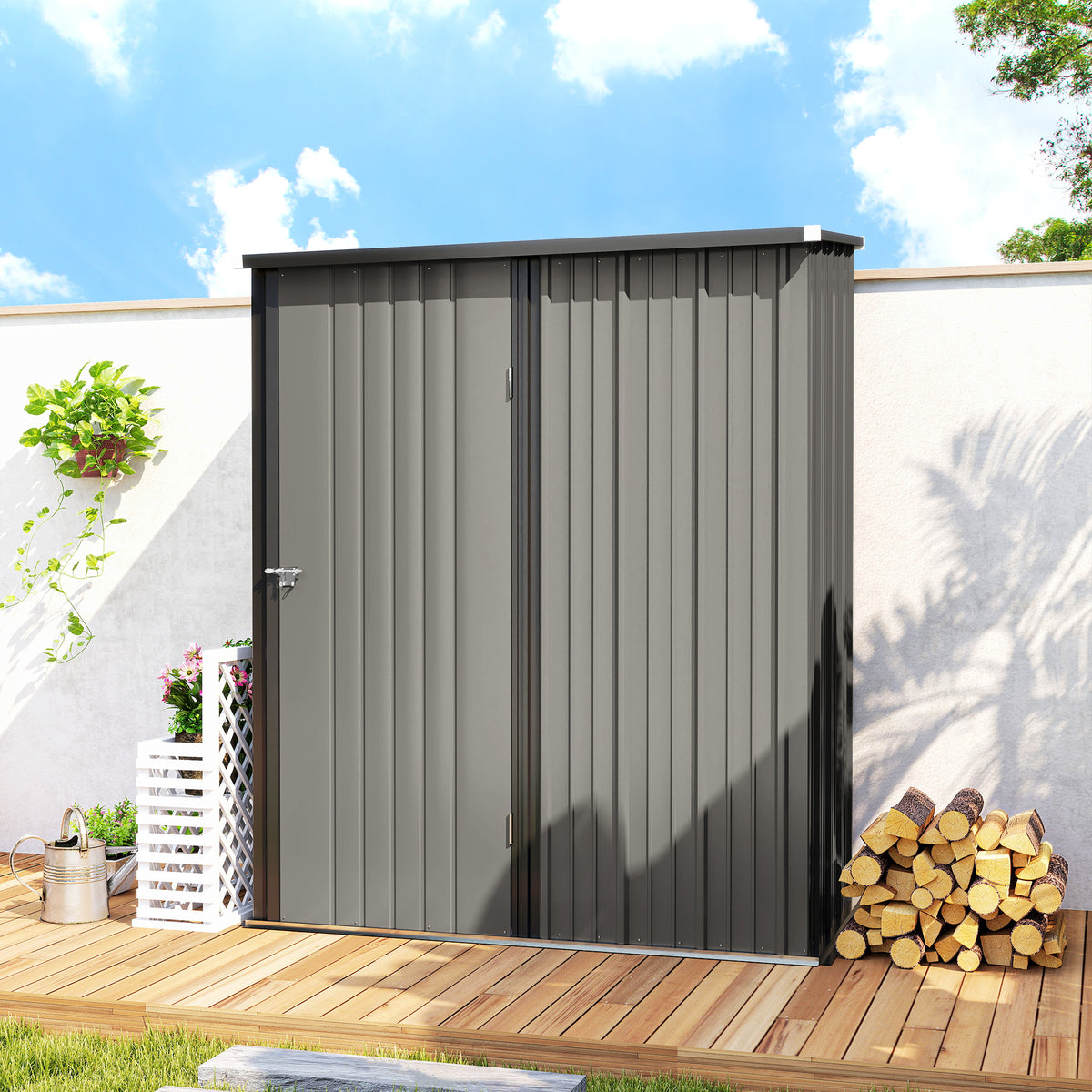 5' x 3' Outdoor Storage Shed, Steel Garden Shed with Single Lockable Door, Tool Storage Shed for Backyard – Grey