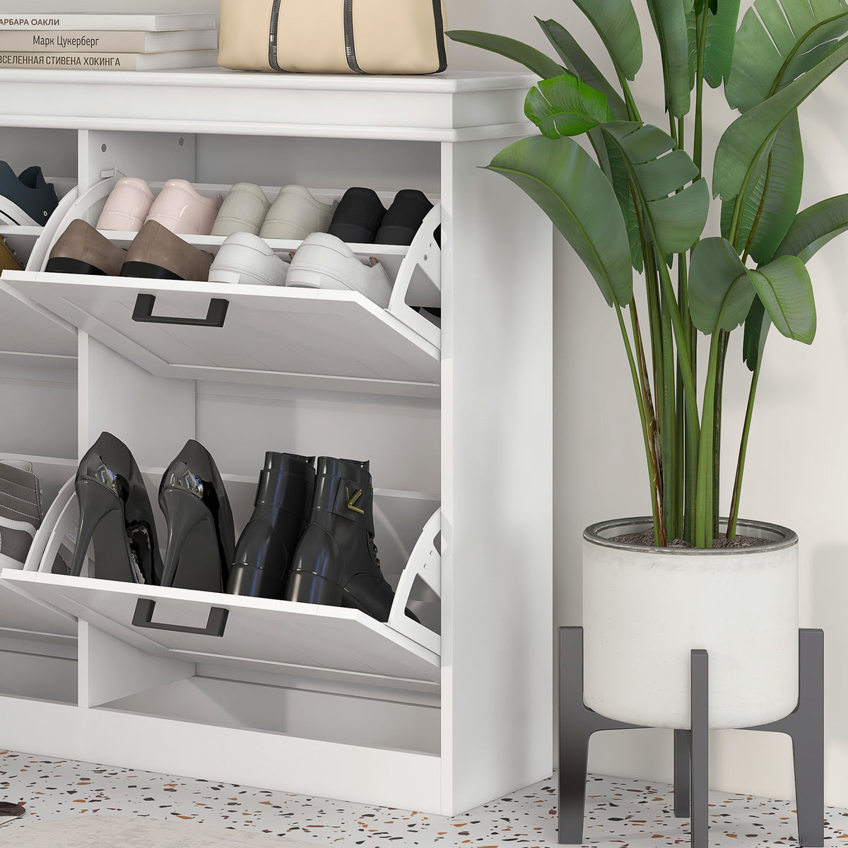 Shoe Storage Cabinet with 4 Flip Drawers – 41"W x 33"H