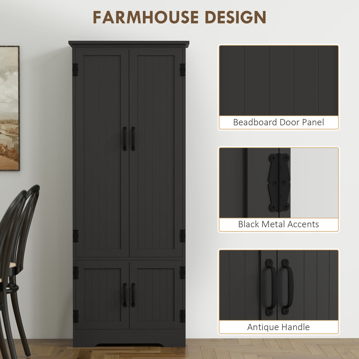 4-Door Pantry Storage Cabinet with Adjustable Shelves – 24"W x 60"H