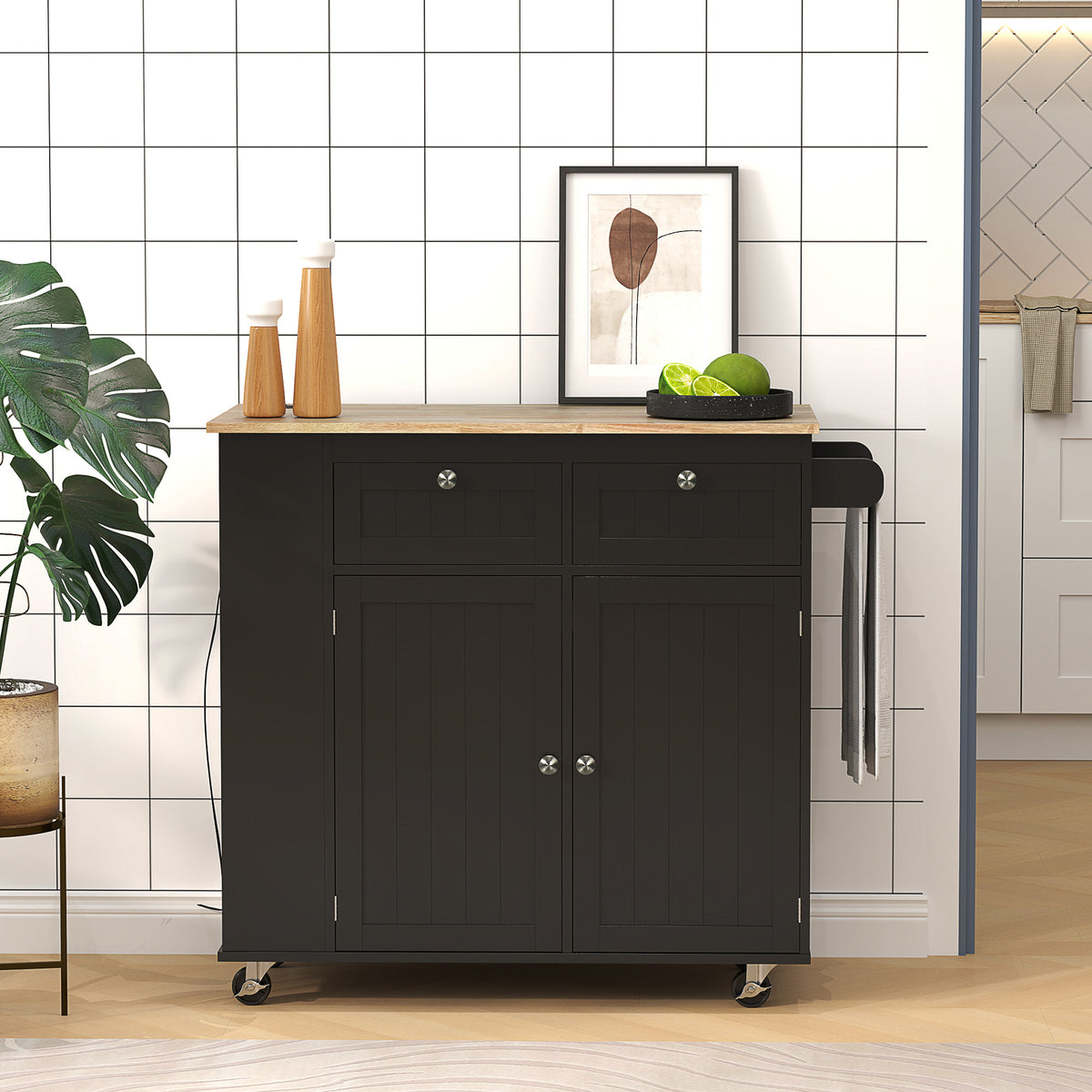 Kitchen Island with Power Outlet and Drop Leaf – 40"W x 33"H