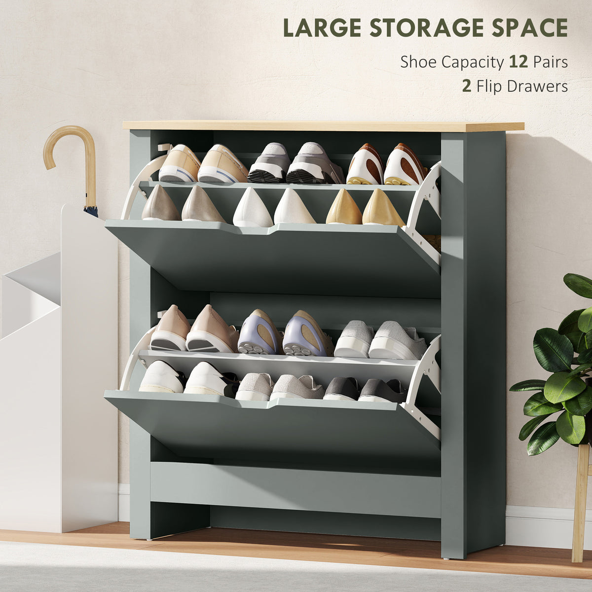 Shoe Storage Cabinet with 2 Flip Drawers – 28"W x 44"H
