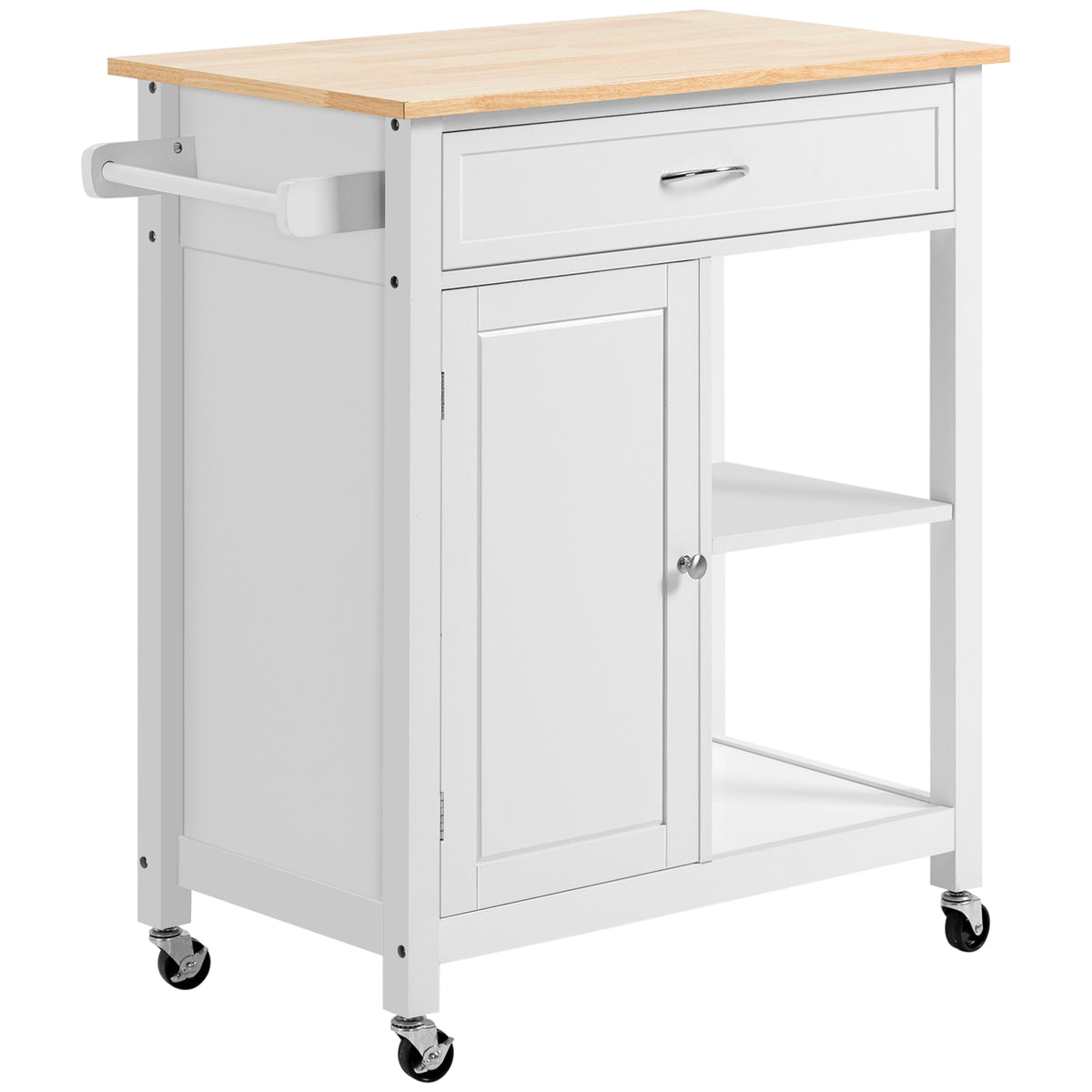 Rolling Kitchen Cart with Wood Top and Drawer – 33"W x 35"H