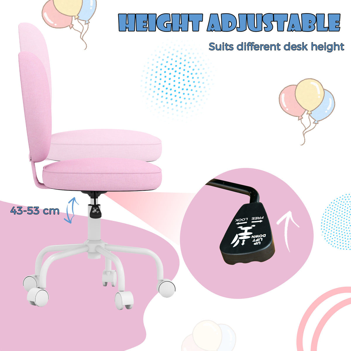 Heart Love Shaped Back Design Office Chair with Adjustable Height, Pink
