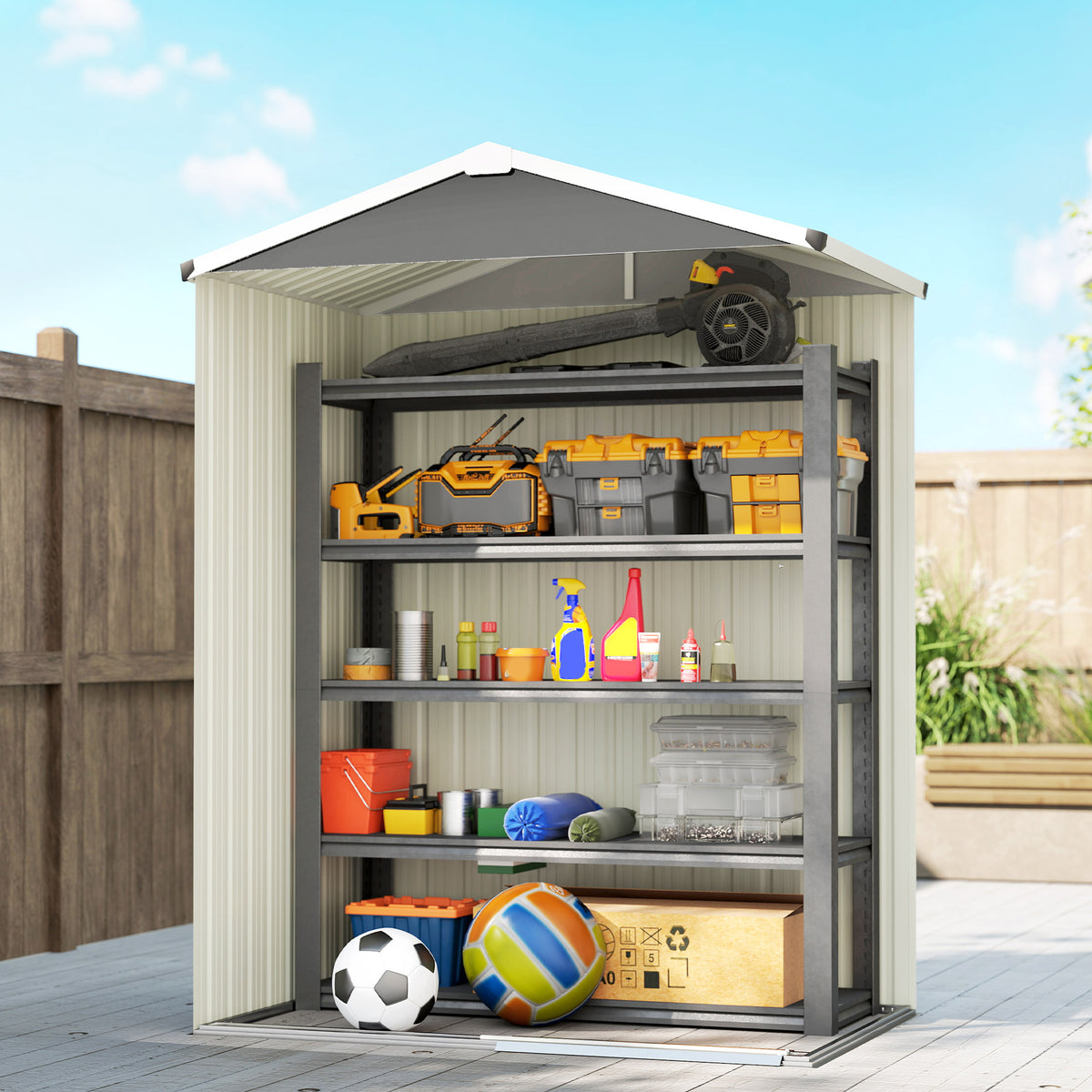 4.5 x 3ft Outdoor Storage Shed, Waterproof Metal Garden Shed with Lockable Door for Backyard, Patio, Lawn – Light Grey