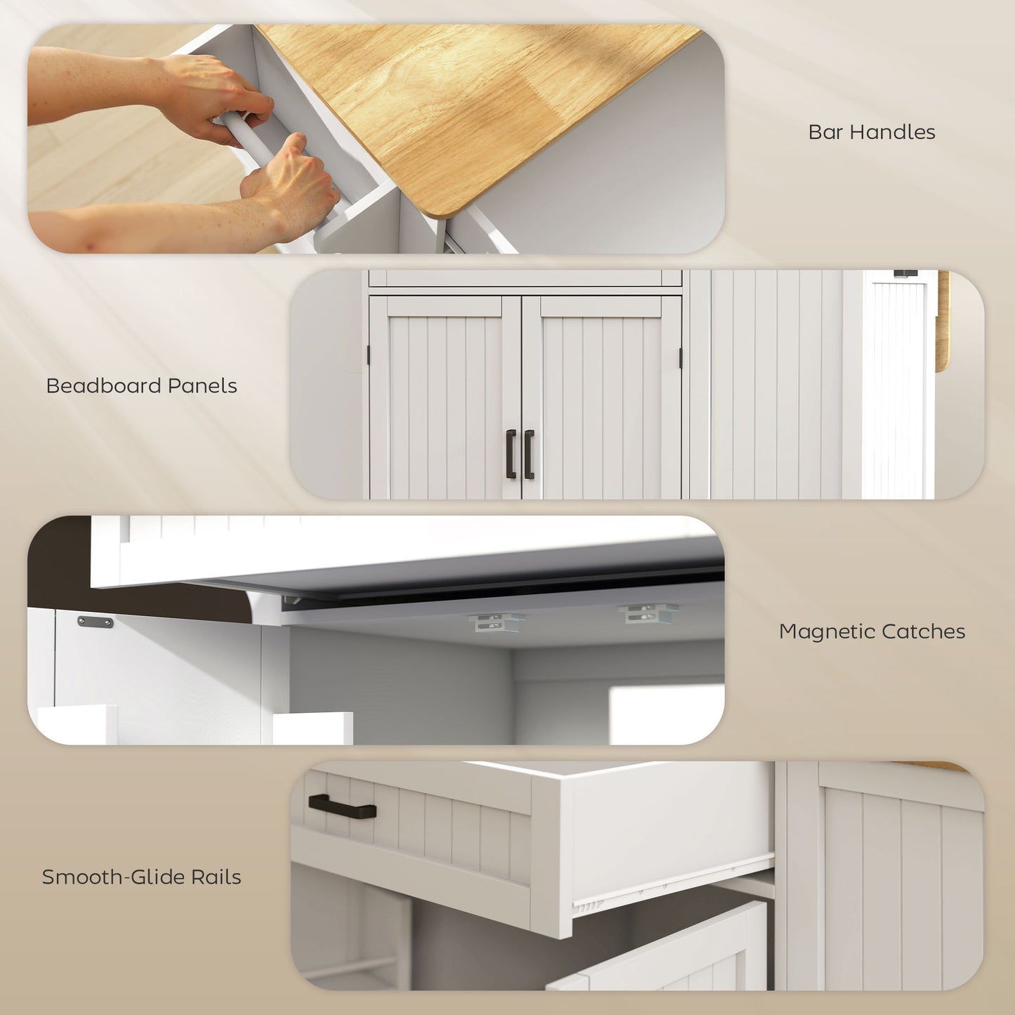 HOMCOM Kitchen Island Cart Portable with Charging Station White