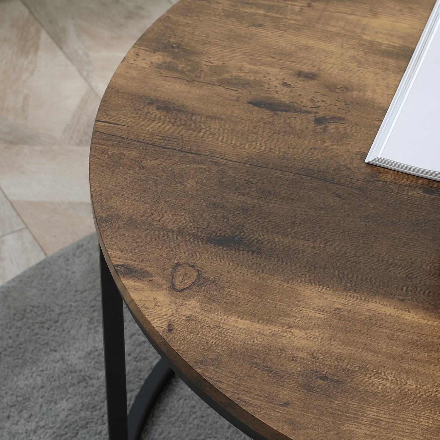 HOMCOM Modern Round Nesting Coffee Tables Set of 2, Rustic Brown