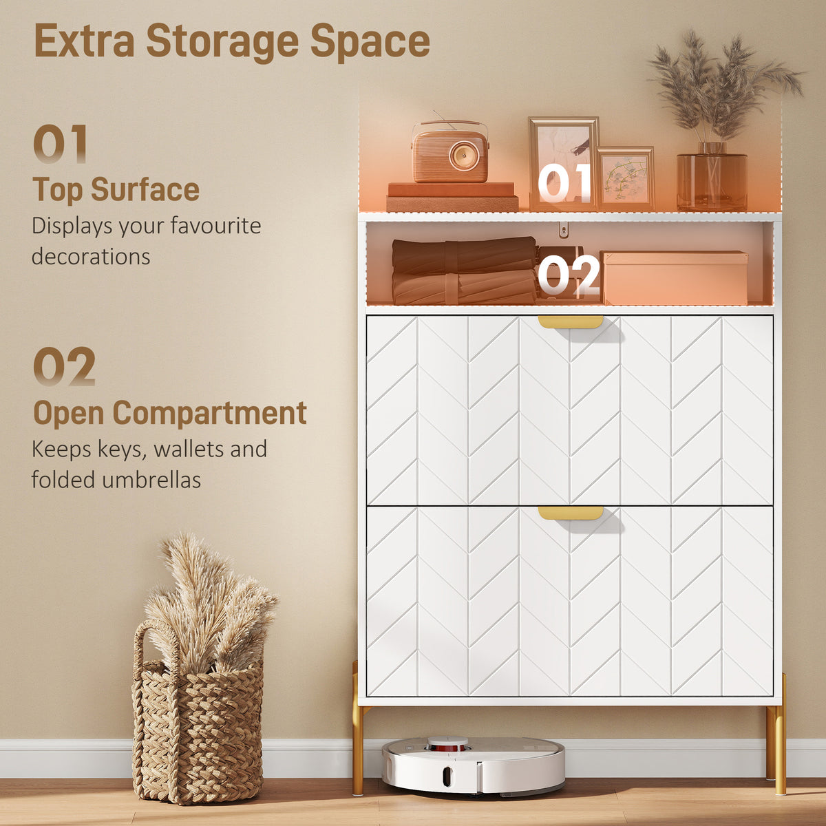 Shoe Cabinet with 2 Flip Drawers – 31"W x 43"H